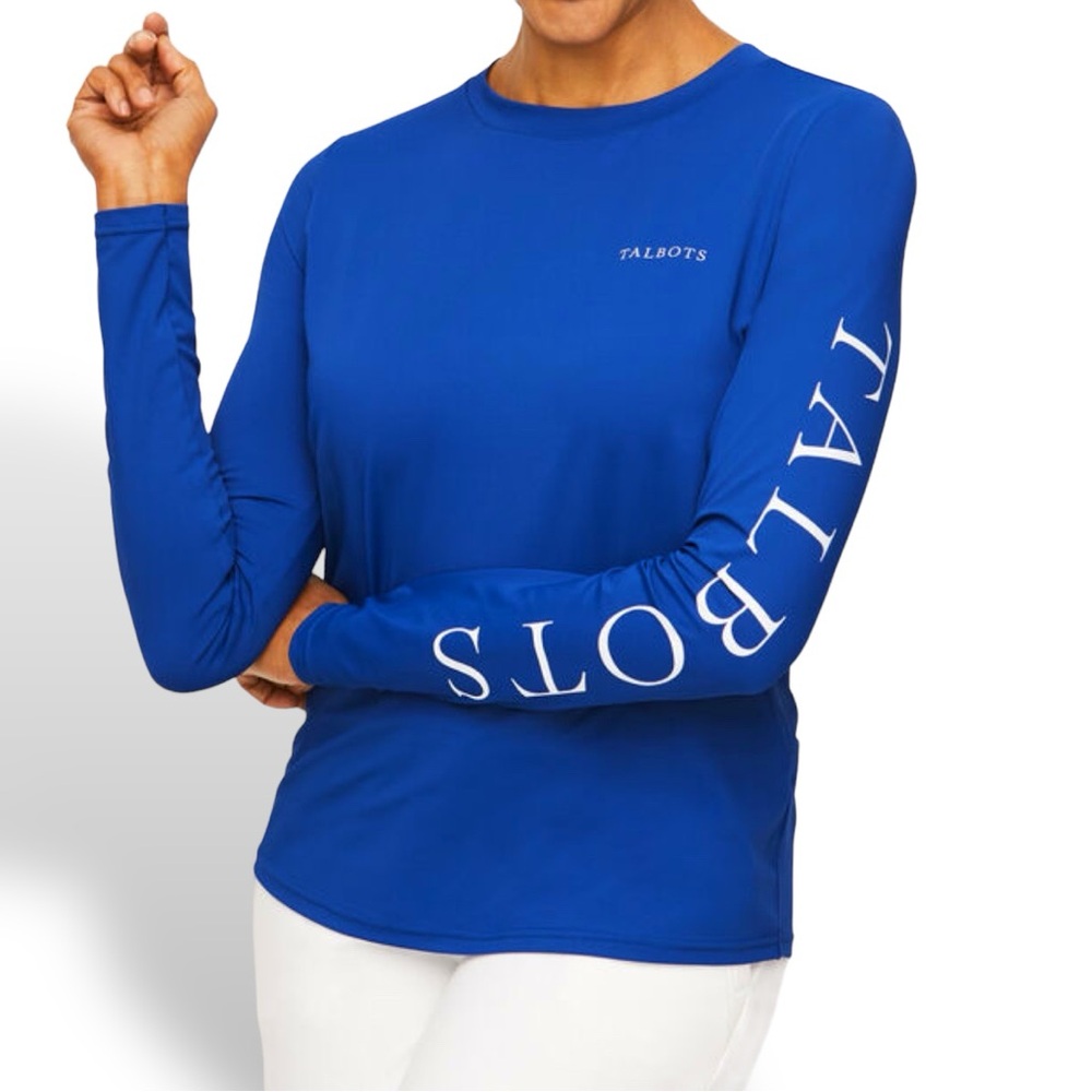 T by Talbots Shirt Womens Large Rashguard Long Sleeve UPF 50 Sun Protection Blue